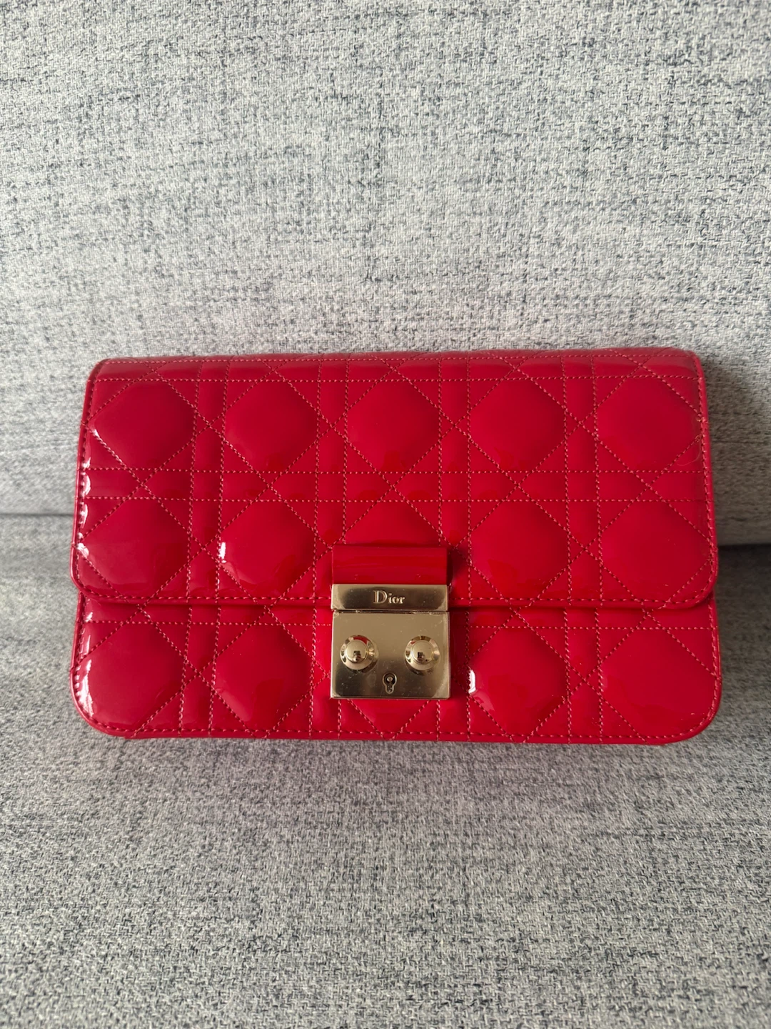 Christian Dior Red Patent Leather Cannage Promenade Pouch - photo 2