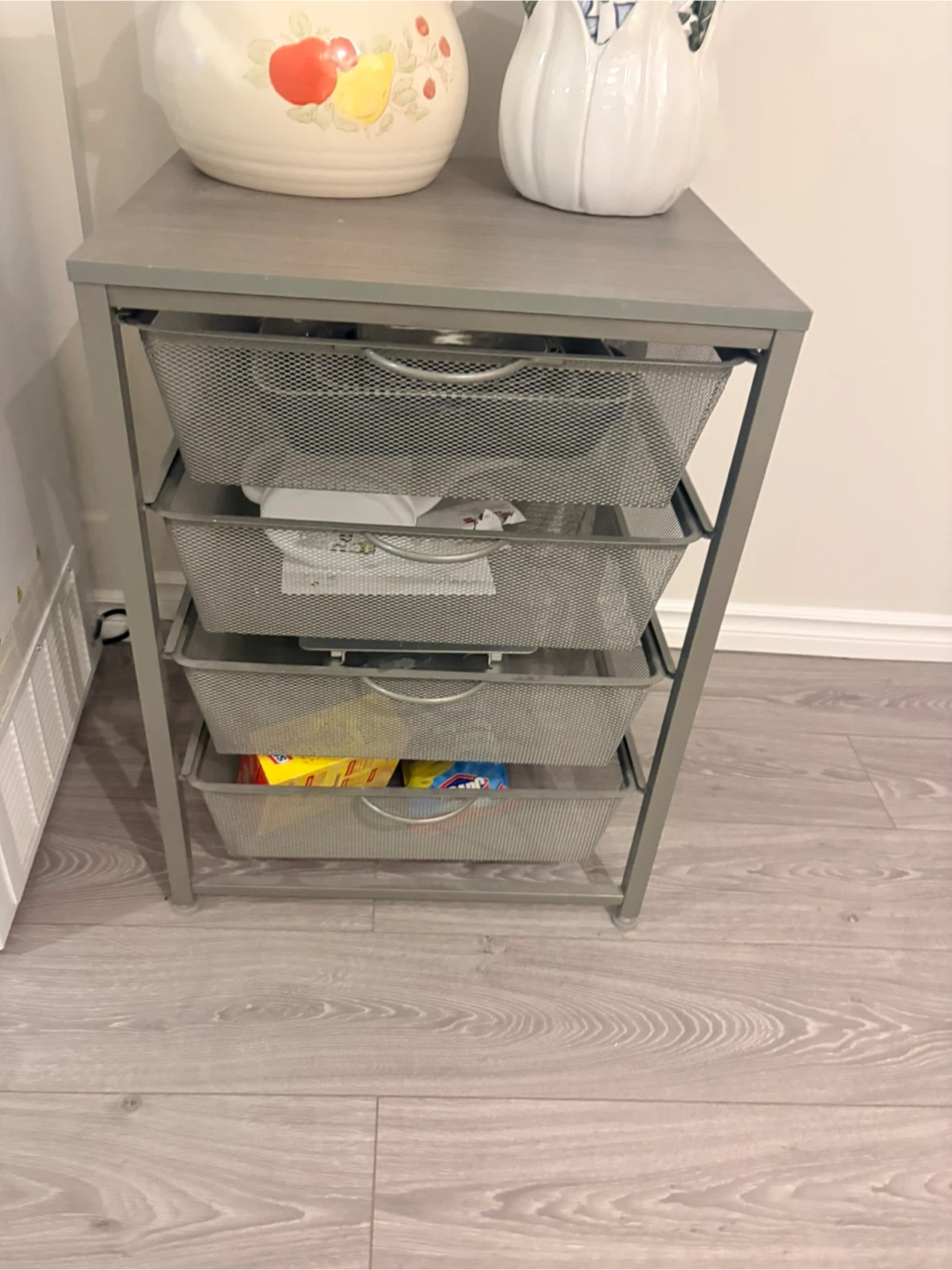 Grey Metal Mesh 4-Drawer Storage Unit