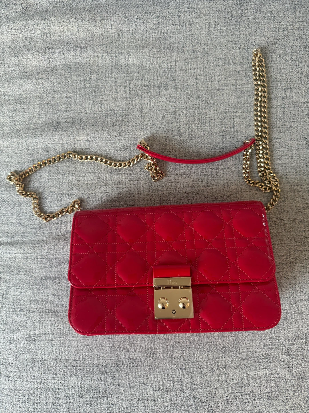 Christian Dior Red Patent Leather Cannage Promenade Pouch