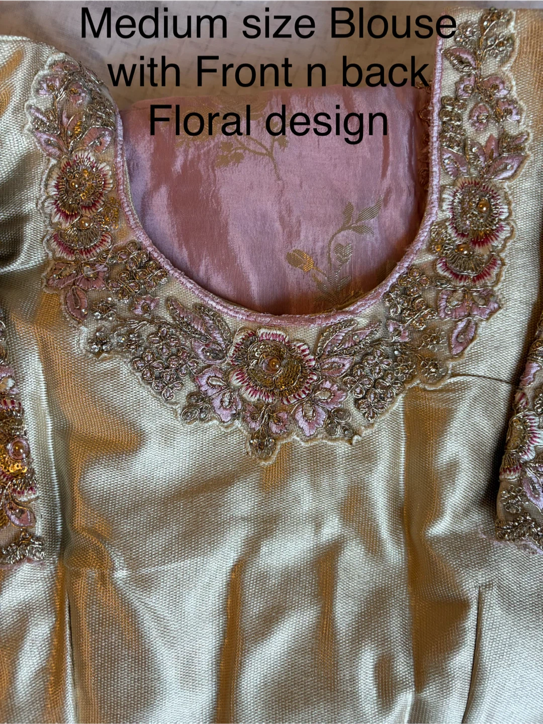 Pink Chiffon Saree with Gold Border and Medium Blouse - photo 4