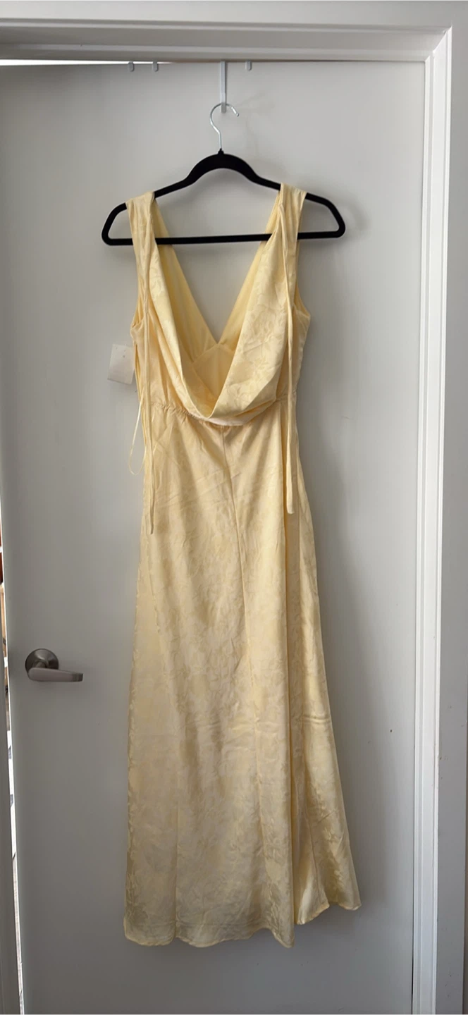 Yellow Floral Jacquard Satin Maxi Dress - Size S - photo 2
