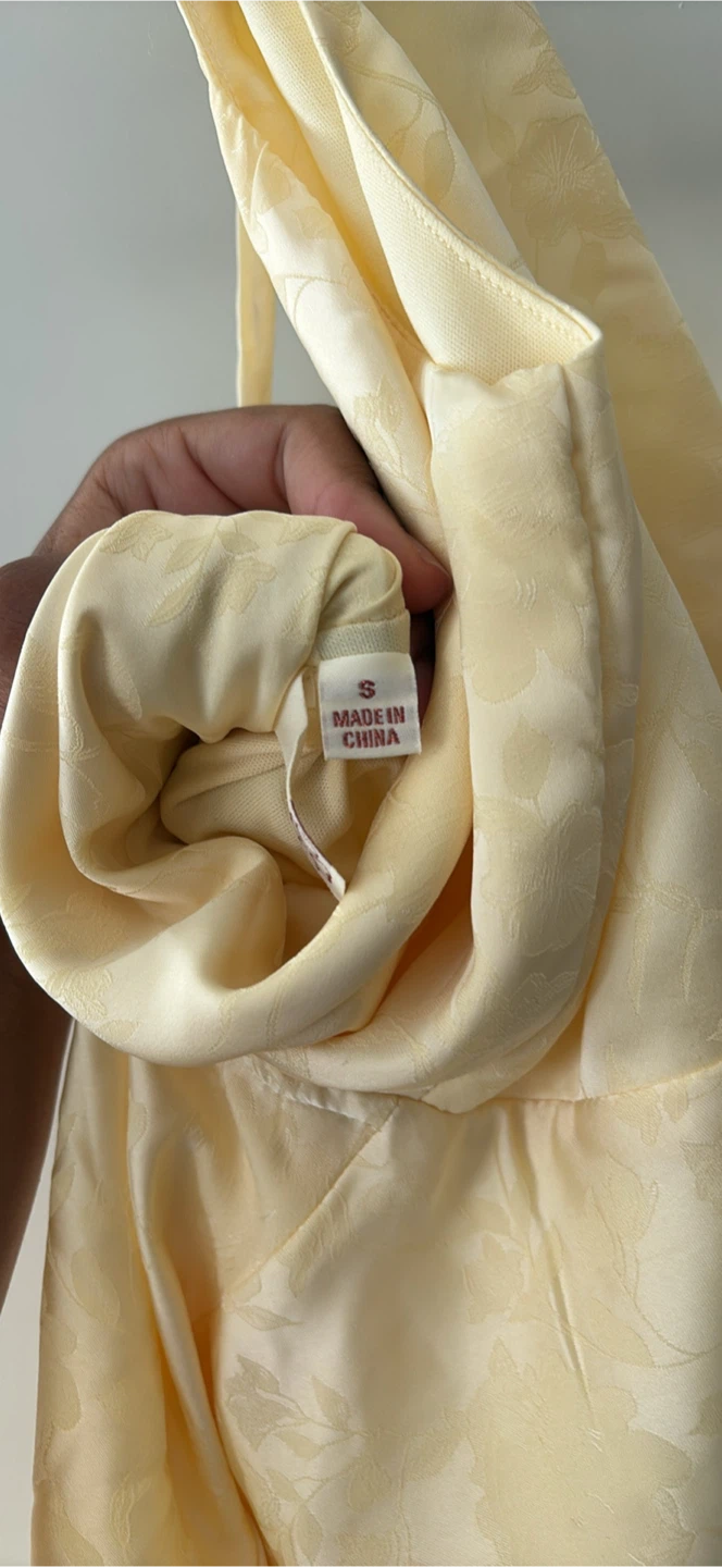 Yellow Floral Jacquard Satin Maxi Dress - Size S - photo 3