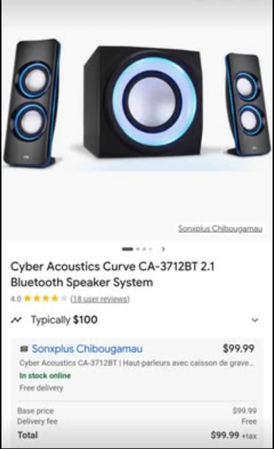 Cyber Acoustics Curve CA-3712BT 2.1 Bluetooth Speaker System