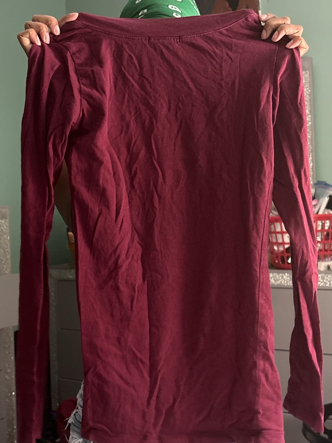 Maroon V-Neck Long Sleeve Top - photo 2