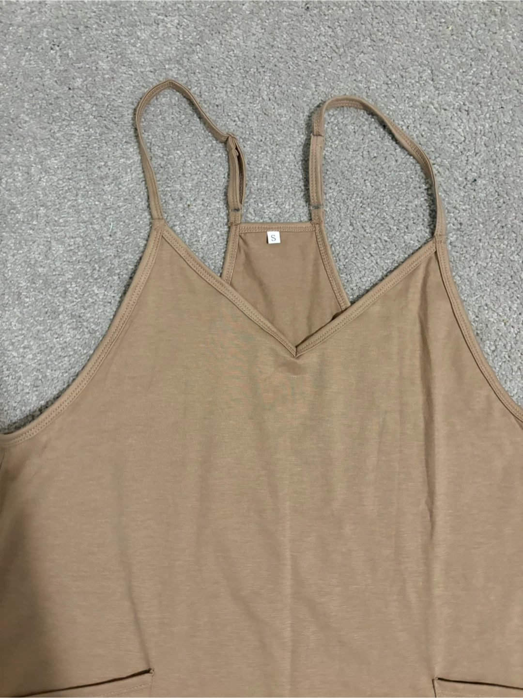 Women's Tan Spaghetti Strap Romper with Pockets - photo 3