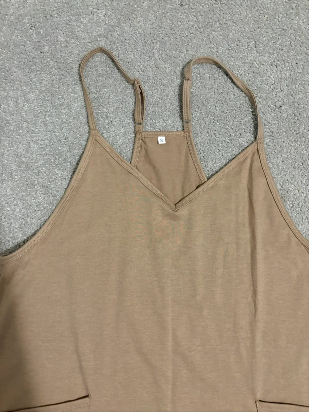 Women's Tan Spaghetti Strap Romper with Pockets - photo 3