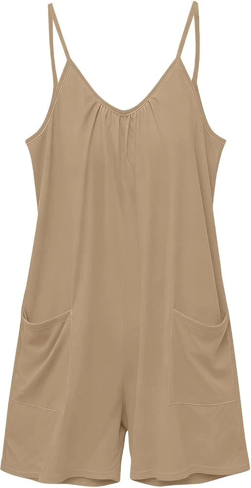 Women's Tan Spaghetti Strap Romper with Pockets - photo 4
