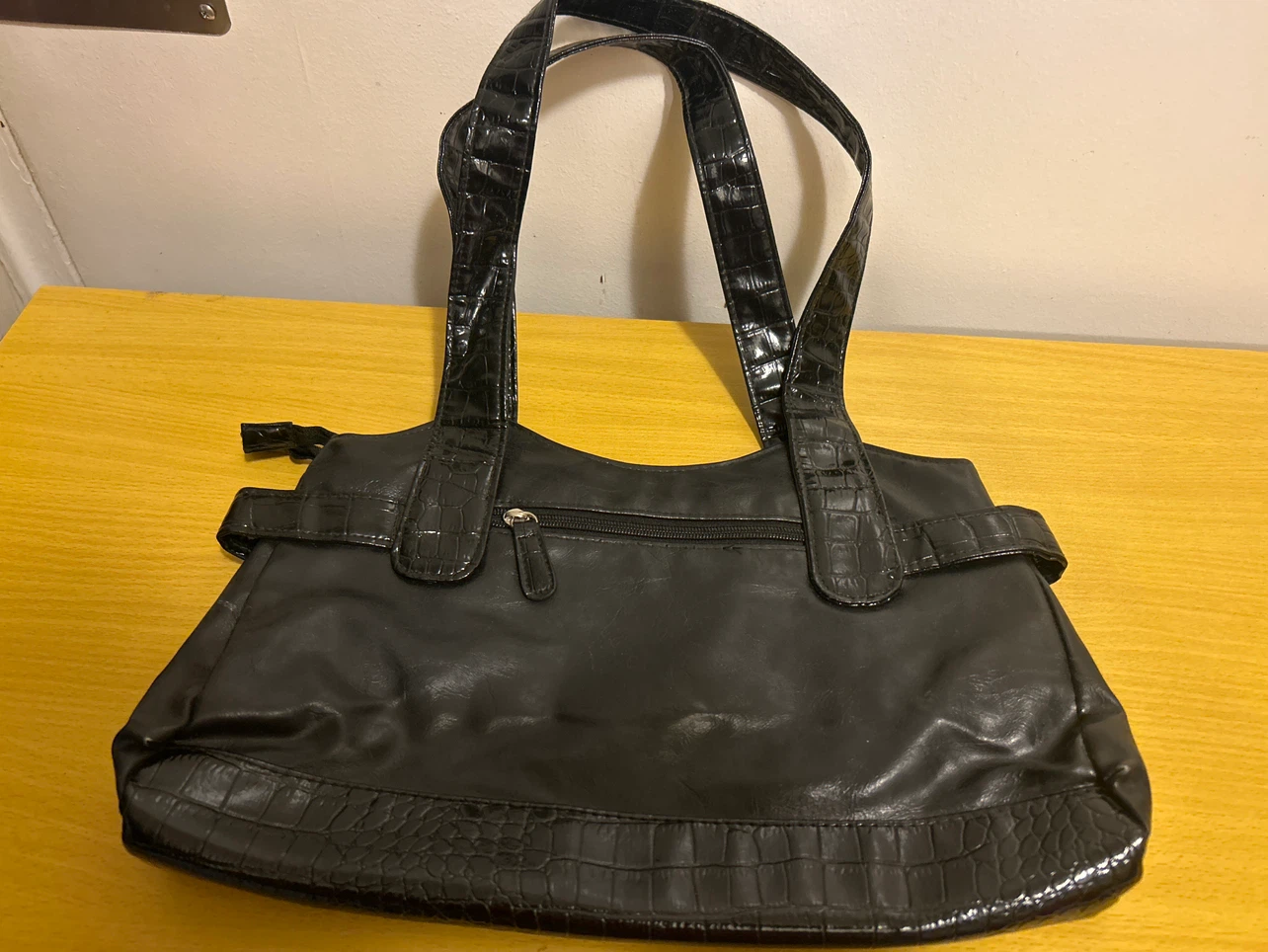 Black Faux Croc Trim Shoulder Bag - photo 2