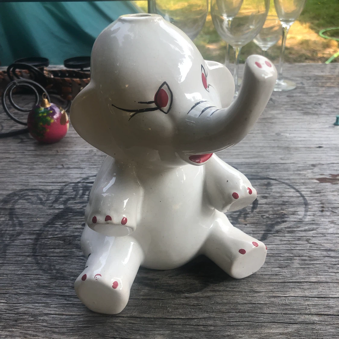 White Ceramic Elephant Figurine Planter