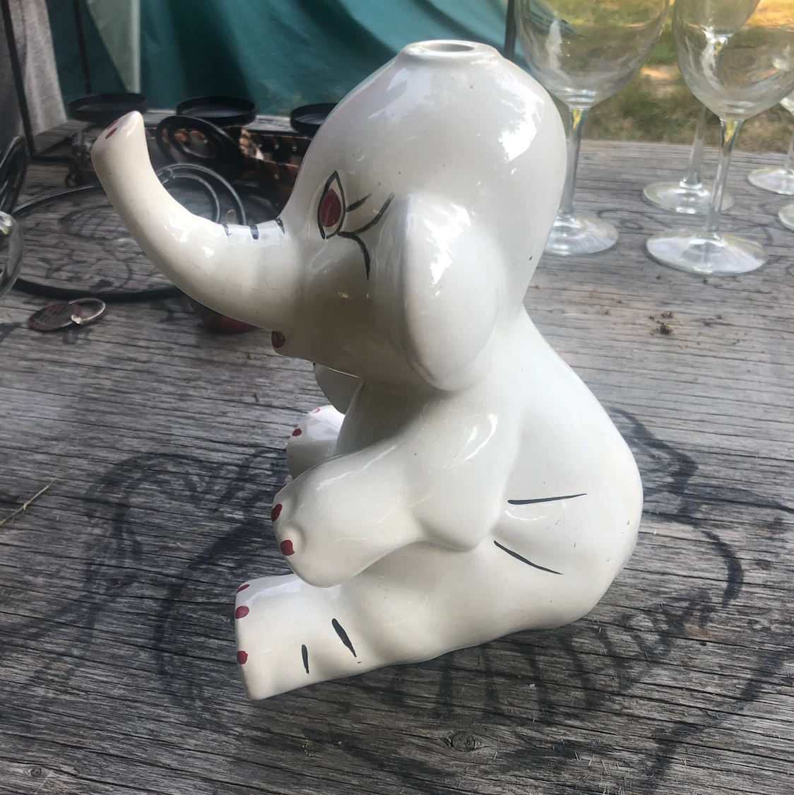 White Ceramic Elephant Figurine Planter - photo 2