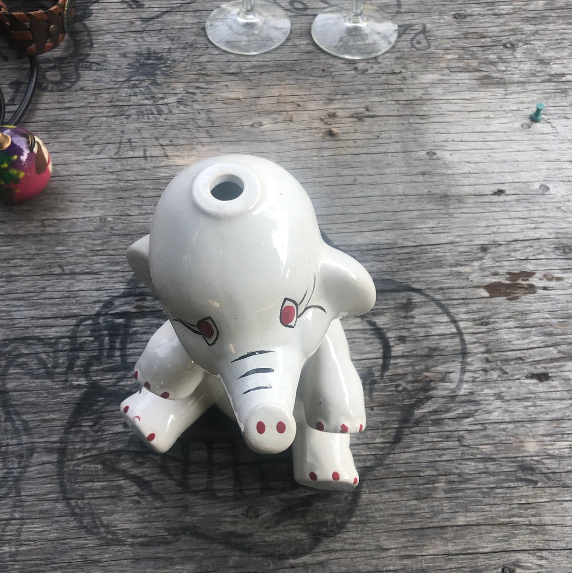 White Ceramic Elephant Figurine Planter - photo 3