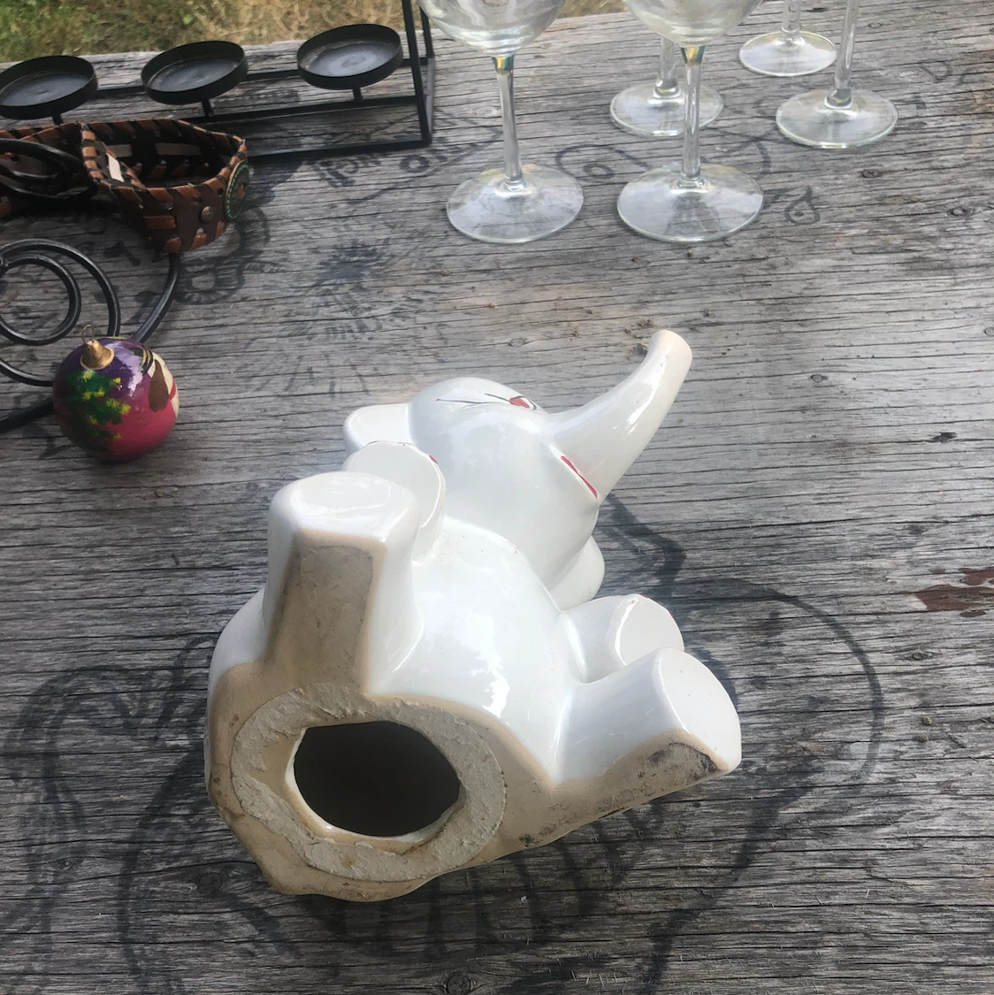 White Ceramic Elephant Figurine Planter - photo 4