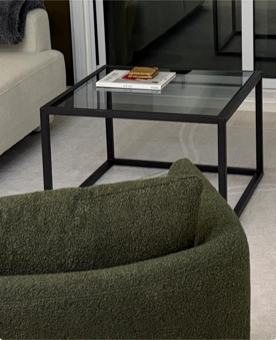 Glass Top Coffee Table with Black Frame