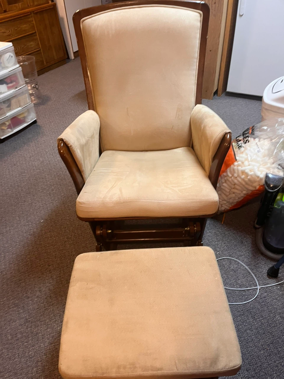 Cream Glider Chair and Ottoman Set