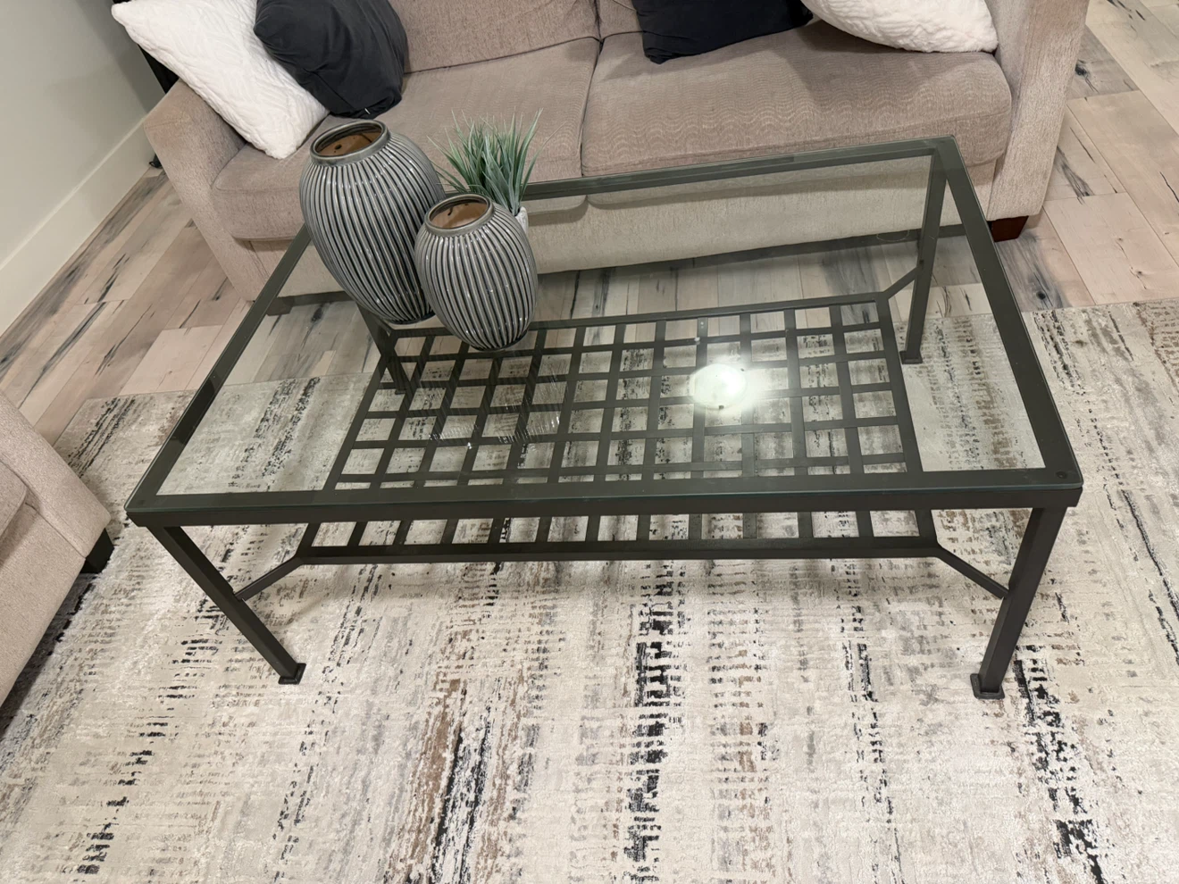 Glass Top Coffee Table with Metal Shelf