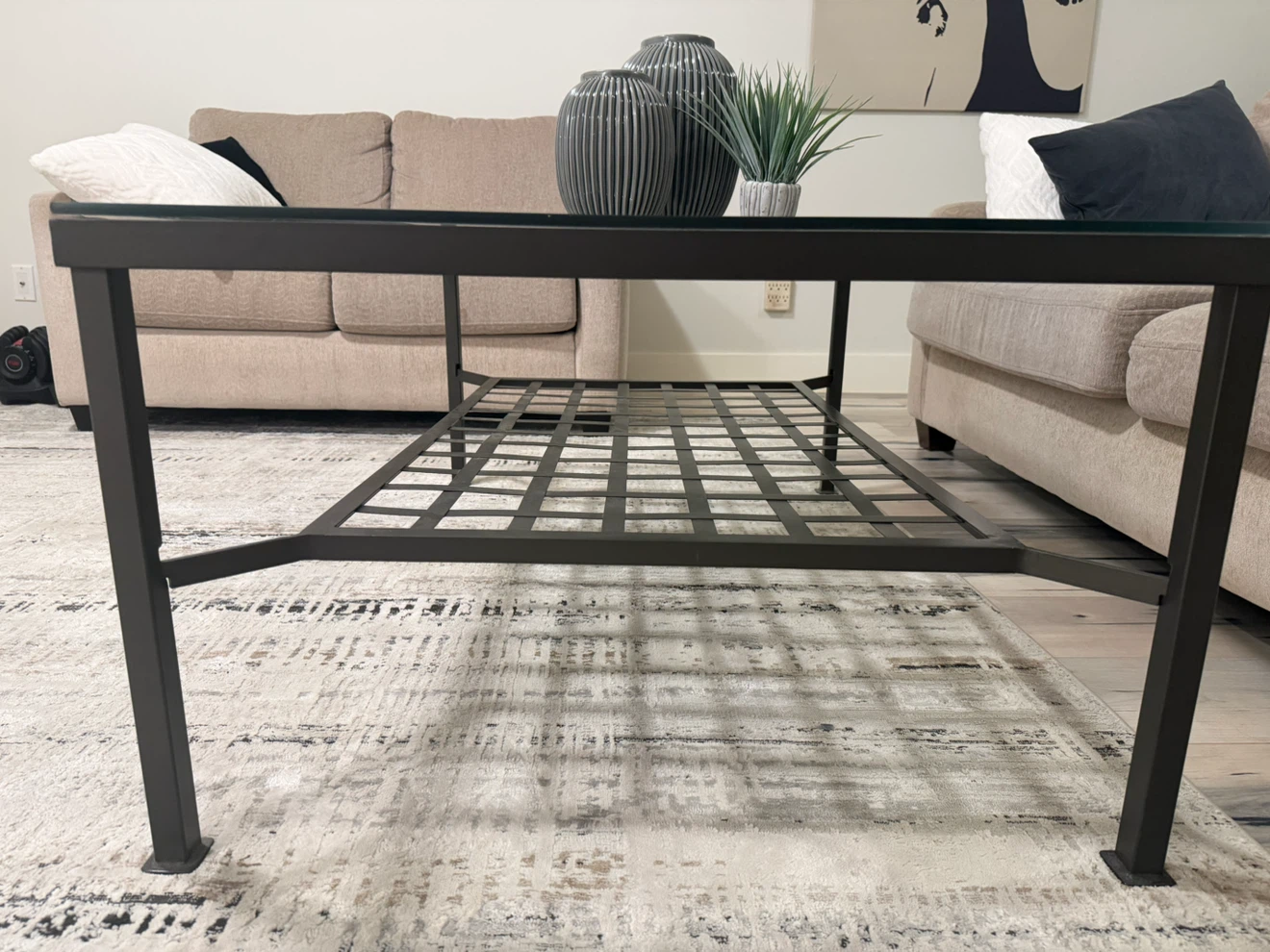Glass Top Coffee Table with Metal Shelf - photo 2