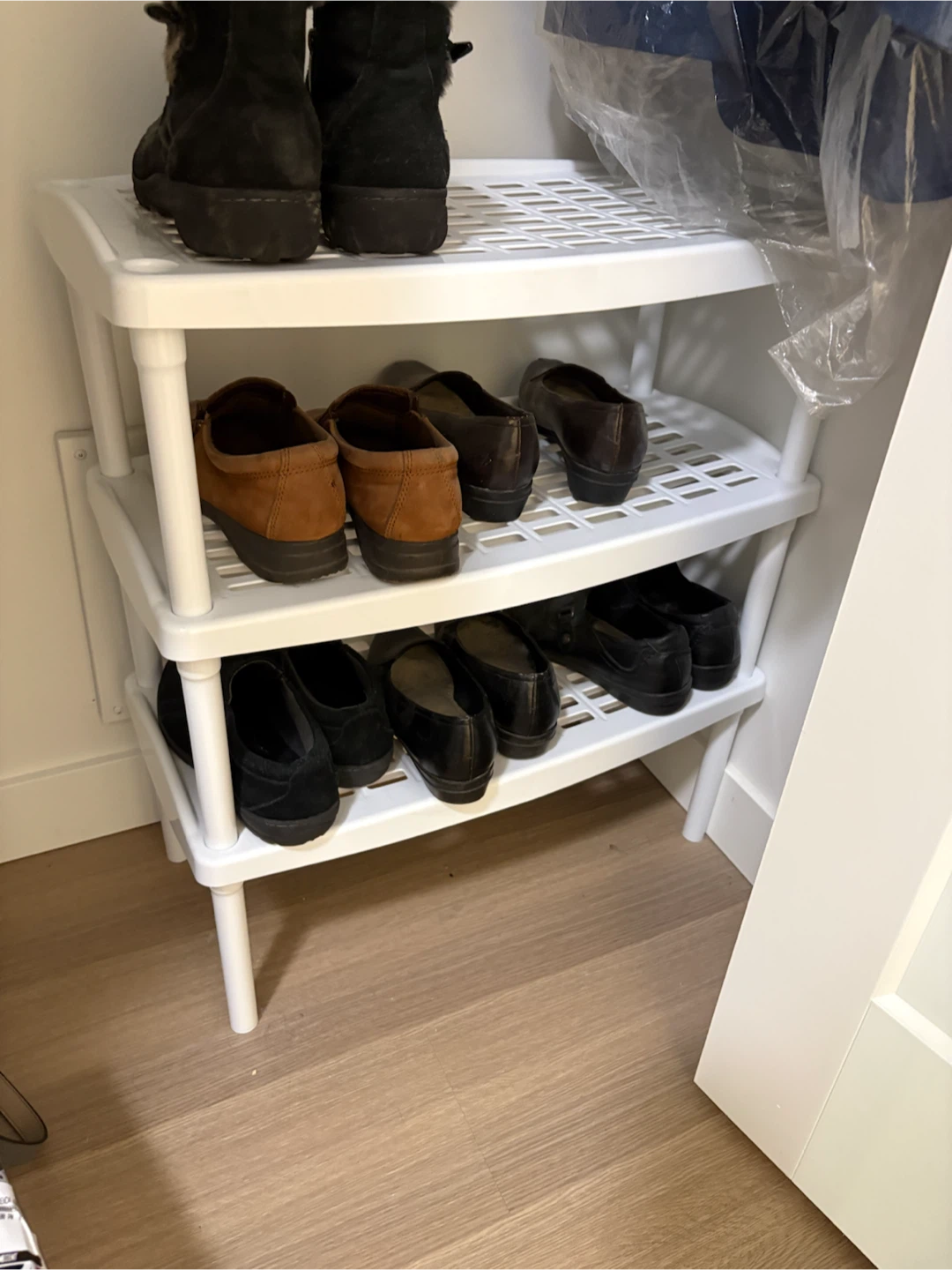 3-Tier White Plastic Shoe Rack