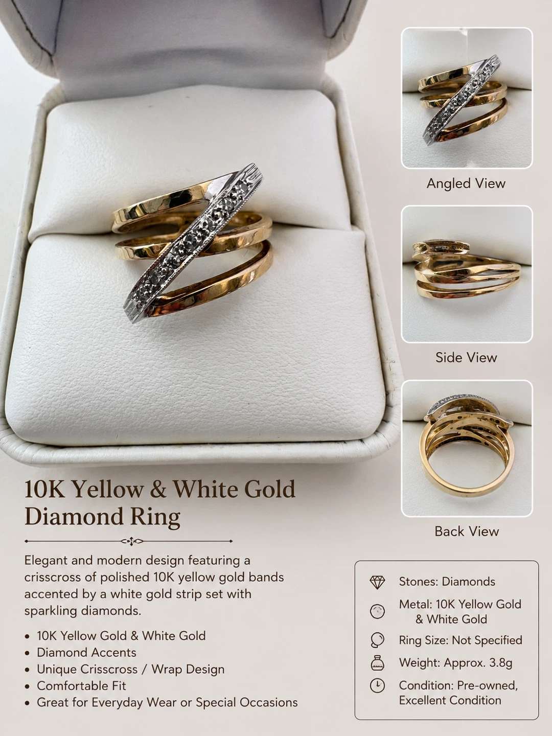 10K Yellow & White Gold Diamond Ring