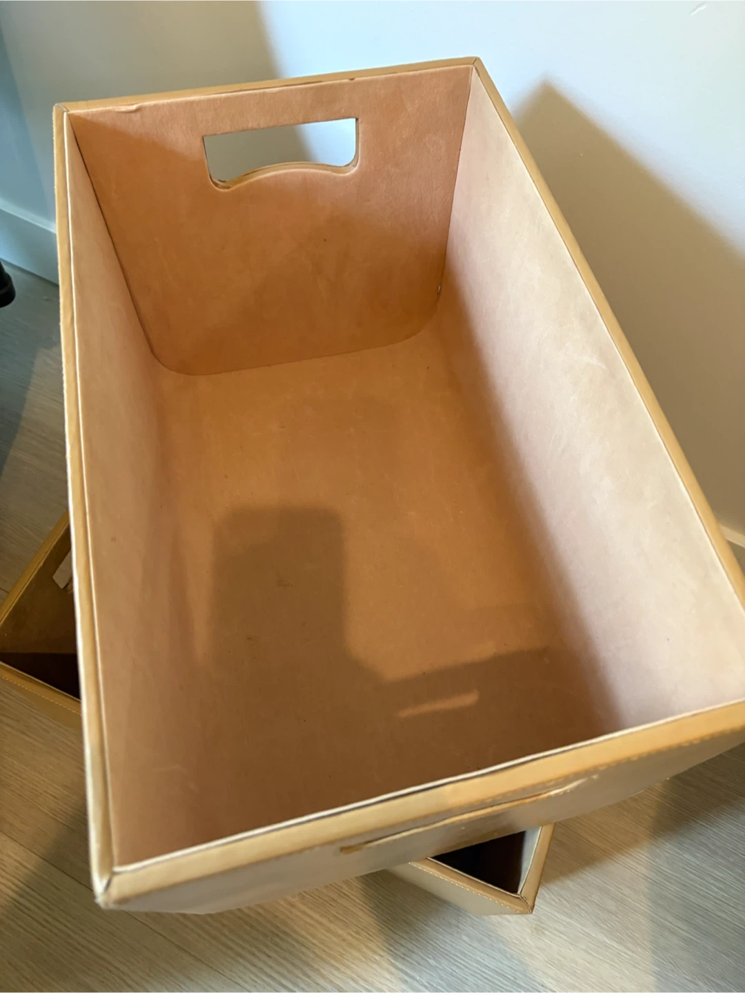 Set of 2 Tan Faux Leather Storage Bins - photo 4