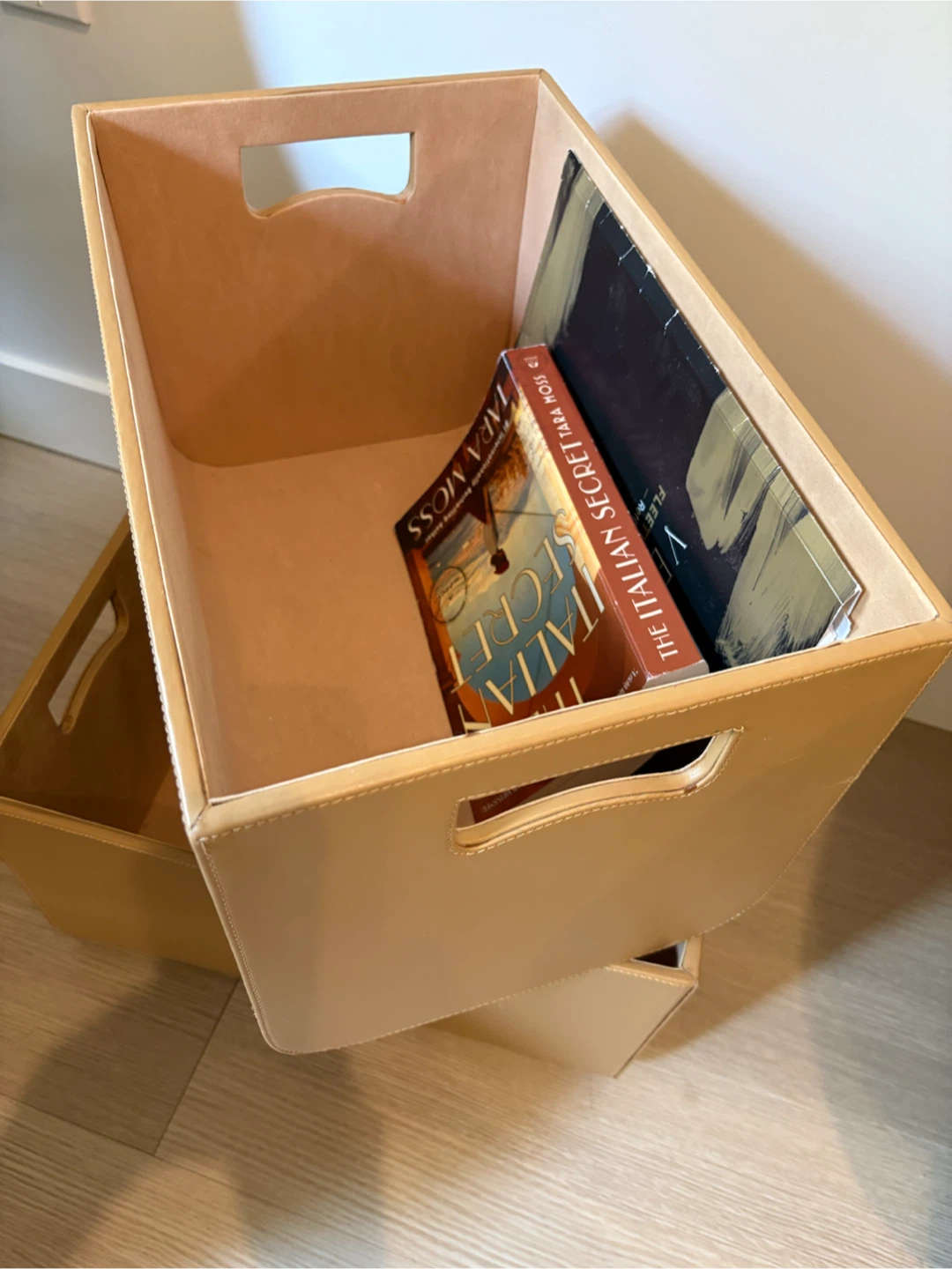 Set of 2 Tan Faux Leather Storage Bins - photo 5
