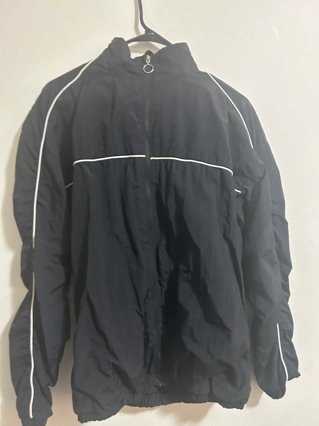 Black Track Jacket with White Piping