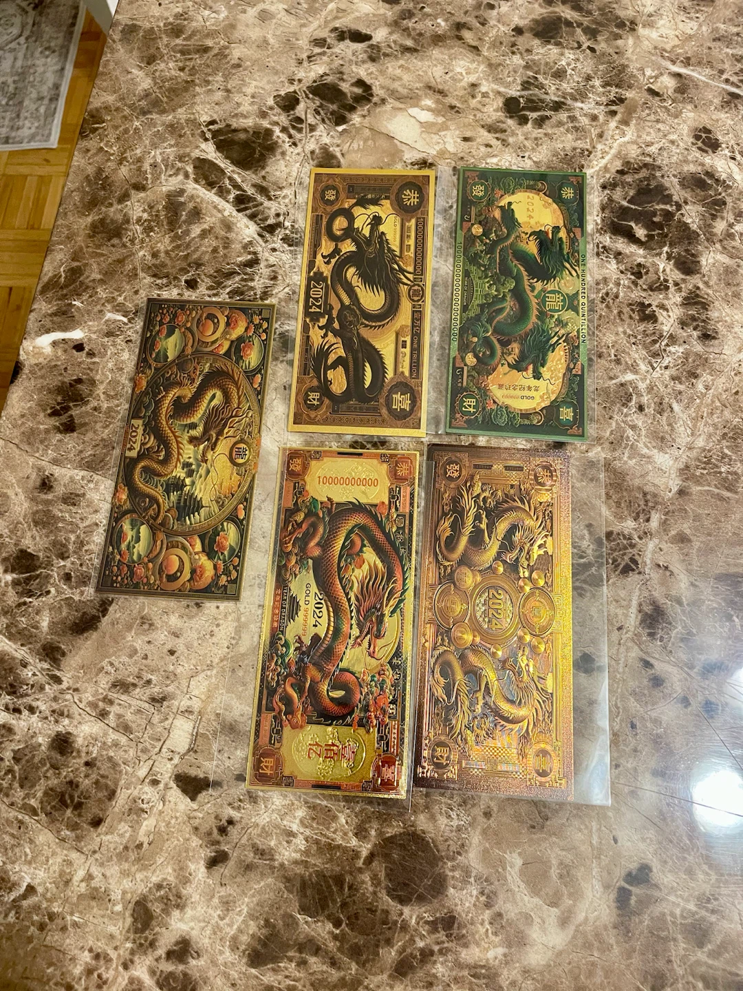 Set of 5 Chinese Dragon Year Gold Banknotes - photo 2