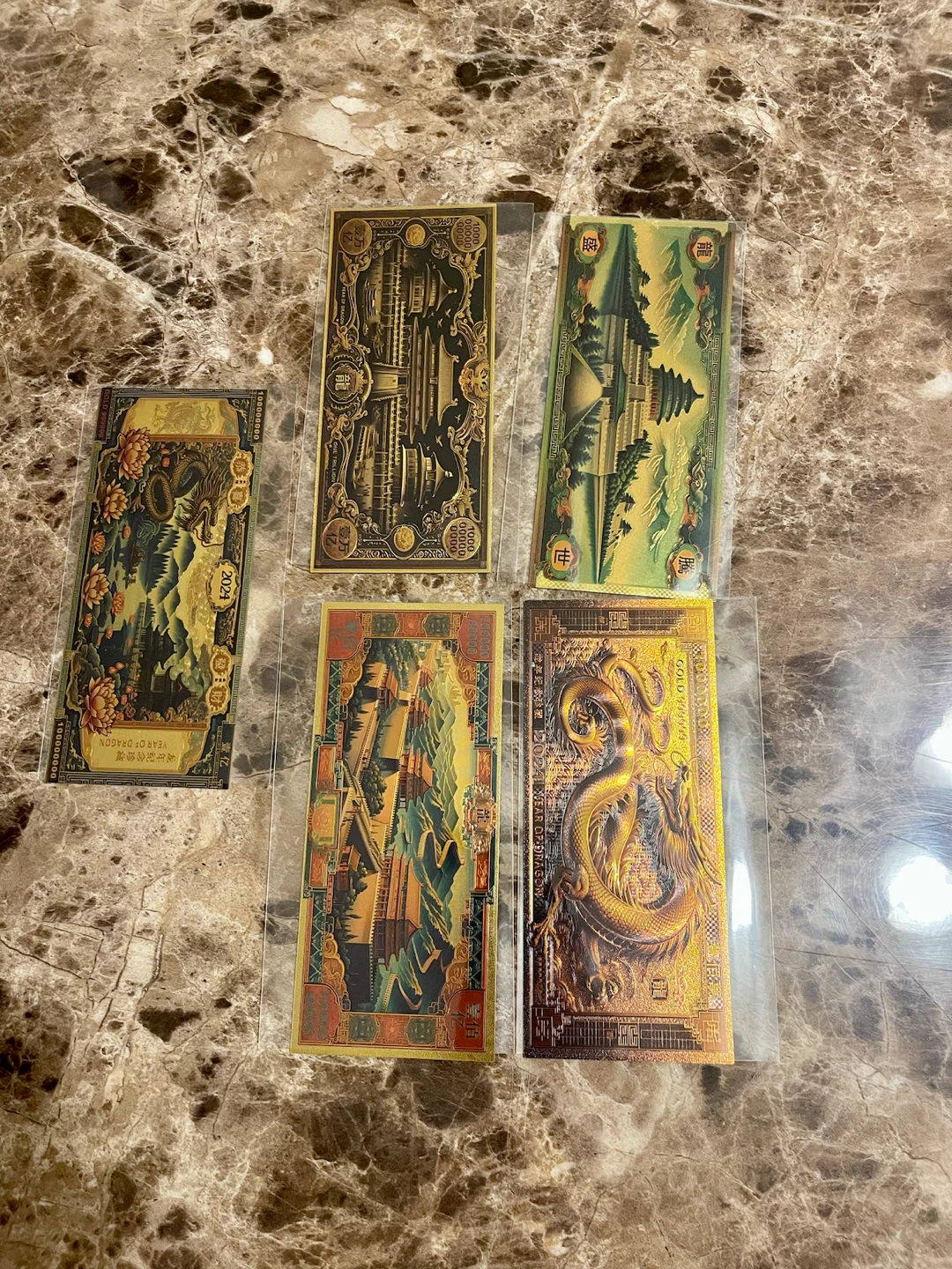 Set of 5 Chinese Dragon Year Gold Banknotes - photo 3