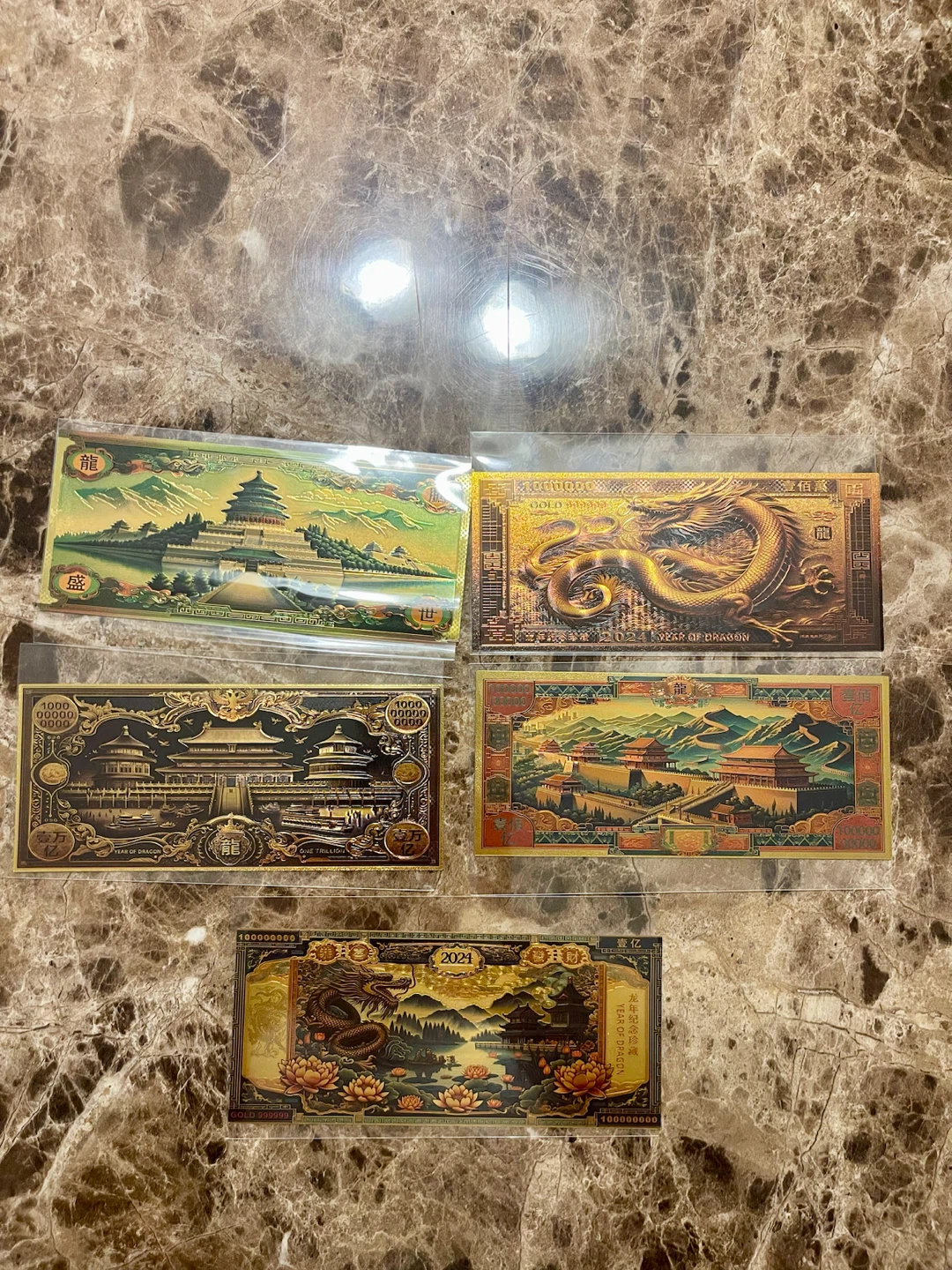 Set of 5 Chinese Dragon Year Gold Banknotes - photo 4