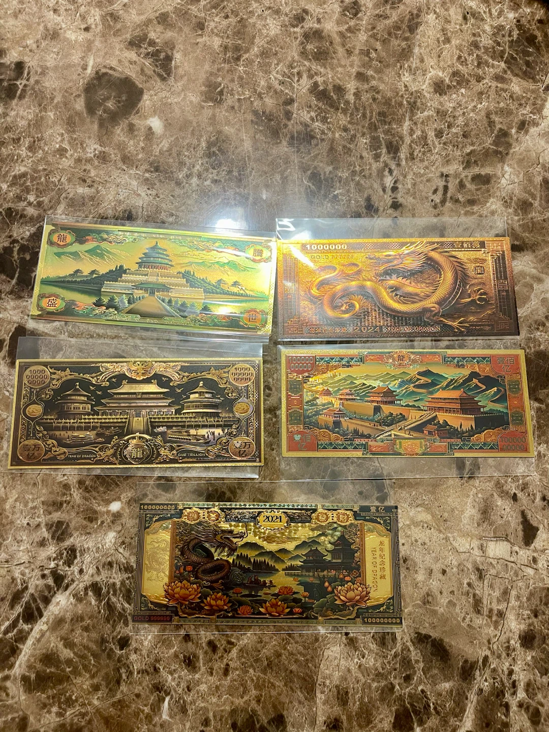 Set of 5 Chinese Dragon Year Gold Banknotes - photo 5