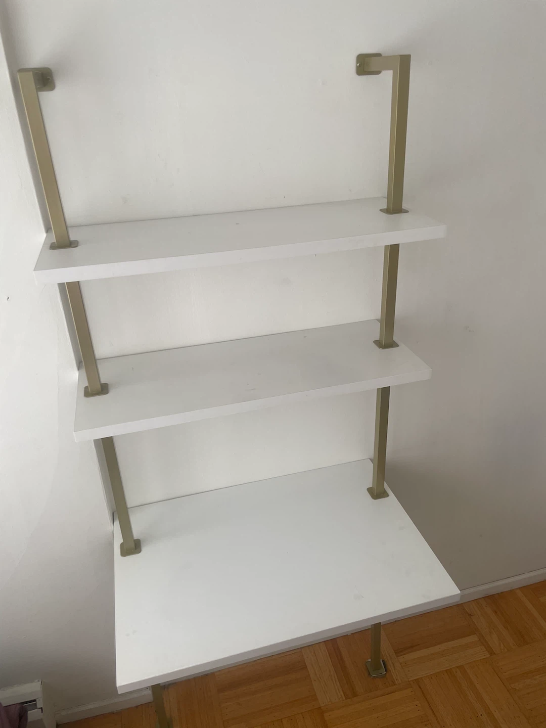 White 3-Tier Ladder Shelf with Gold Accents