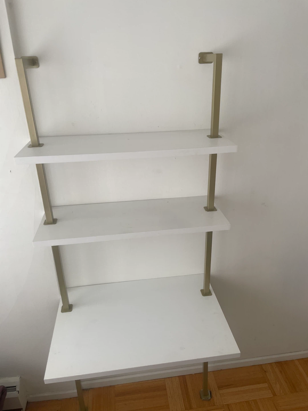 White 3-Tier Ladder Shelf with Gold Accents - photo 2