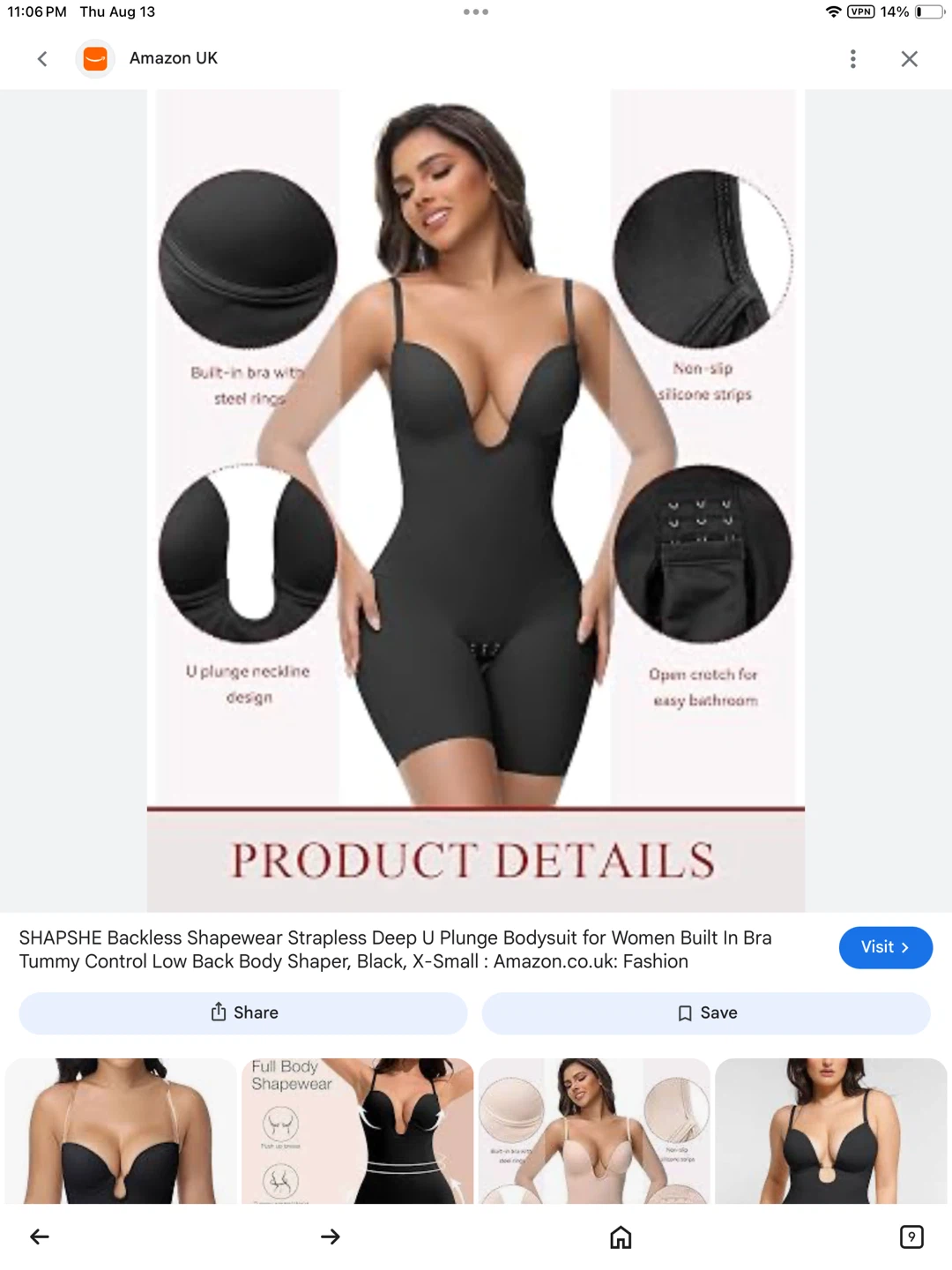 New S Backless Shapewear Bodysuit Deep U Plunge Tummy Control