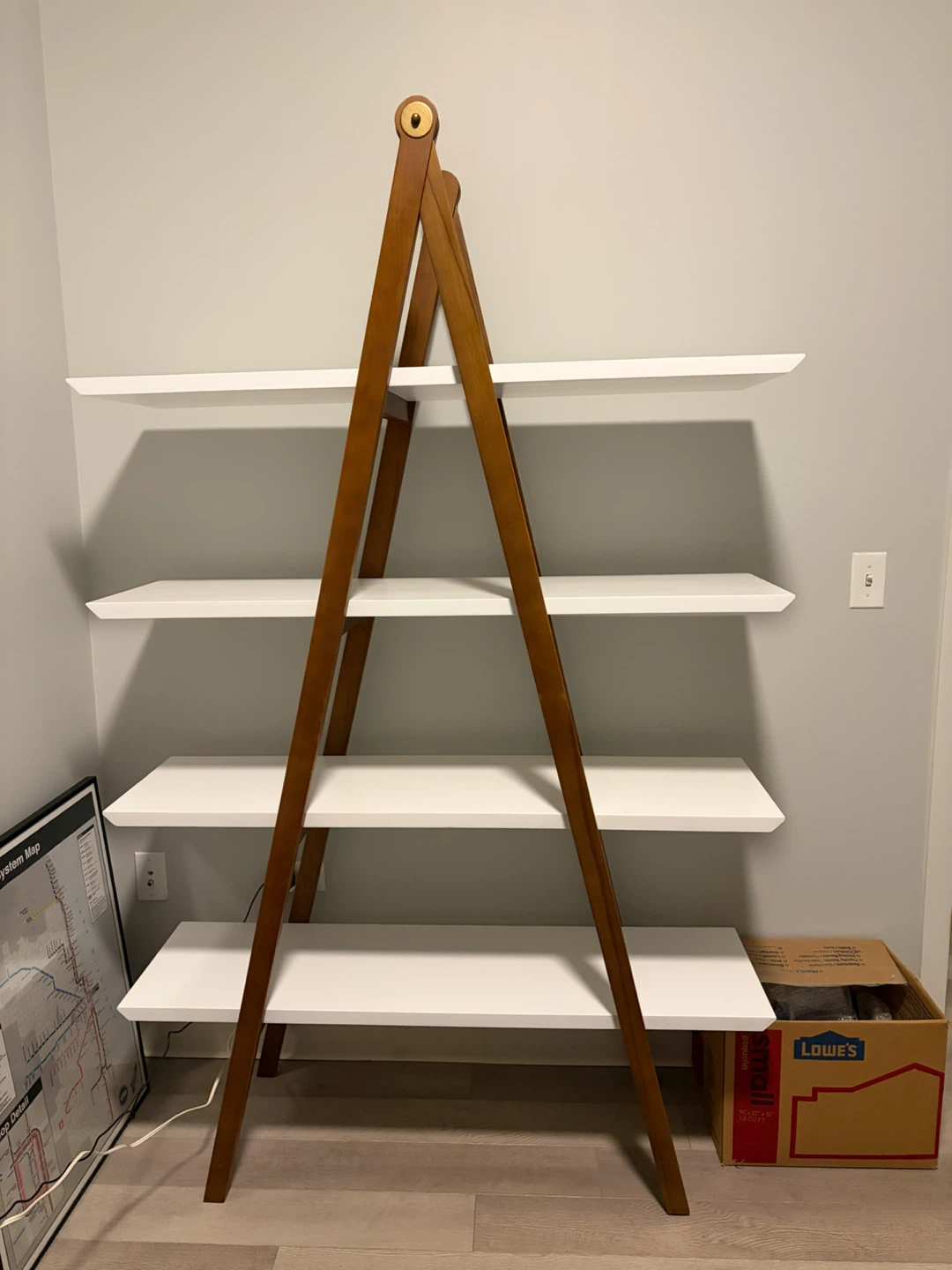 Article Ladder Bookshelf (White Shelves & Wood Frame)