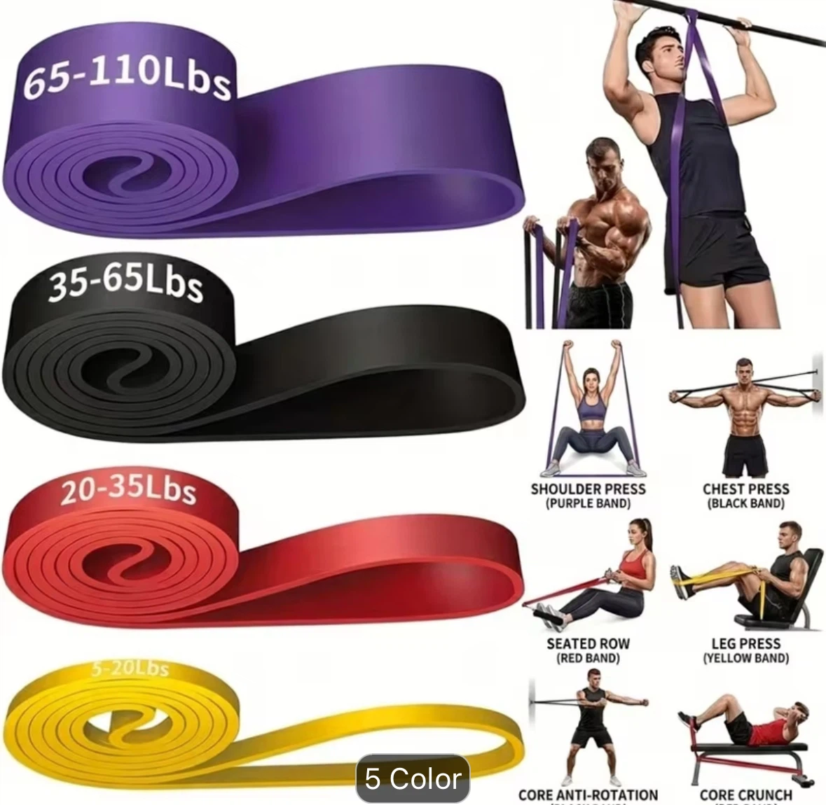 Resistance Bands Set 5 Colors Strength Training