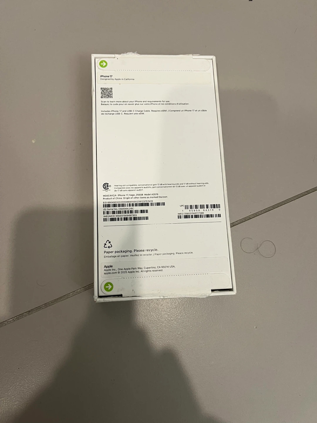 Empty box Apple iPhone 17 Sage 256GB - photo 3