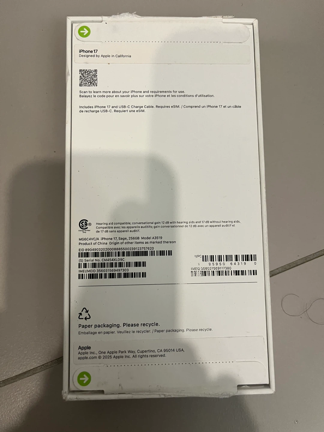 Empty box Apple iPhone 17 Sage 256GB - photo 4