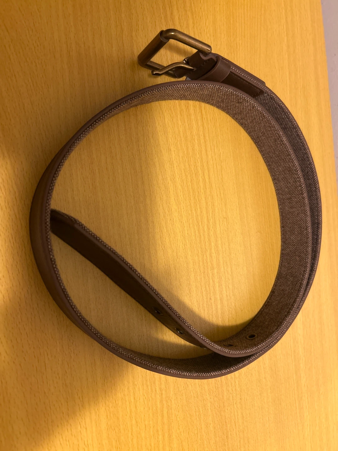 Brown Canvas and Faux Leather Belt with Buckle