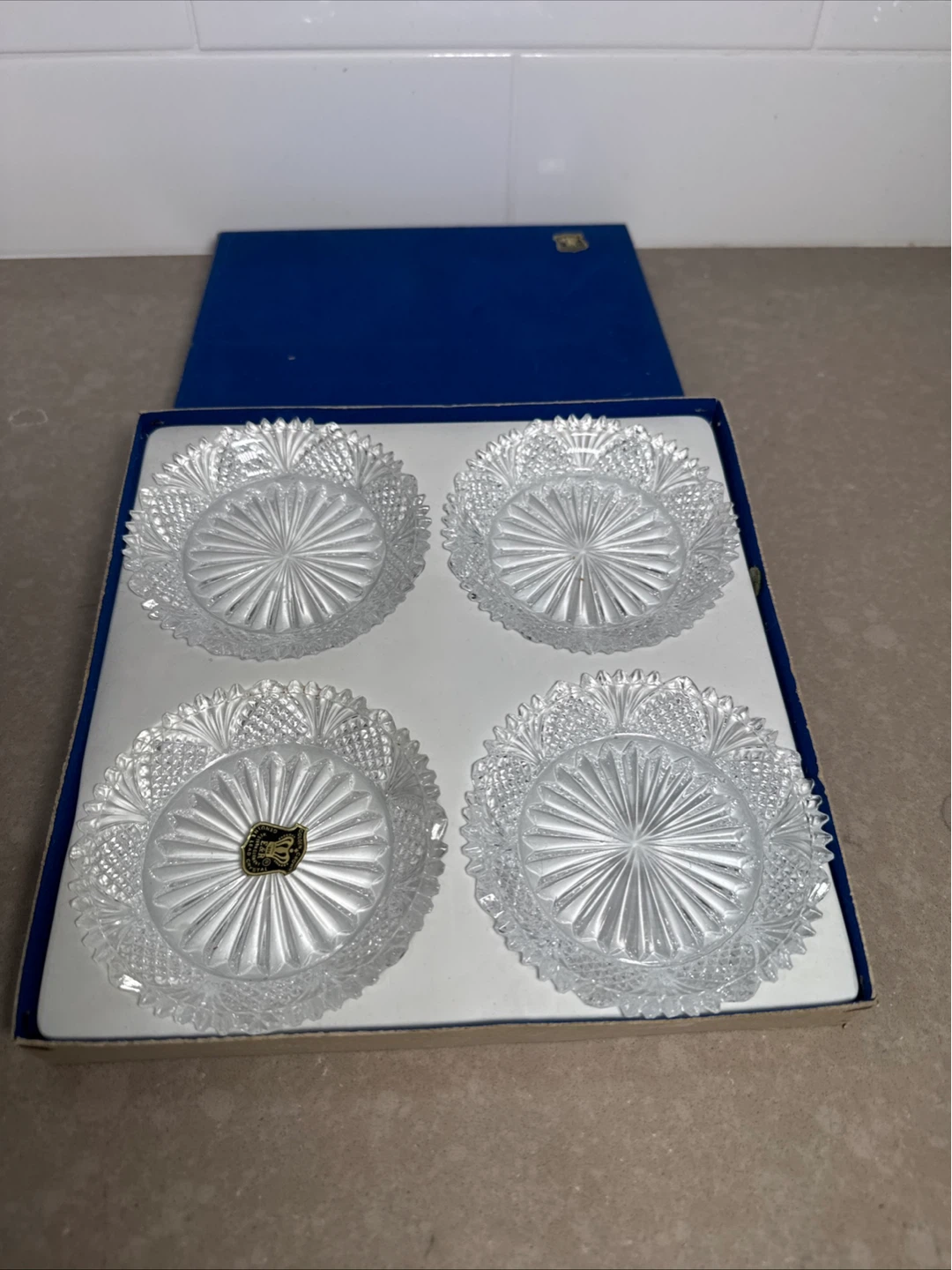 E&R Golden Crown Genuine Lead Crystal Coasters (Set of 4)