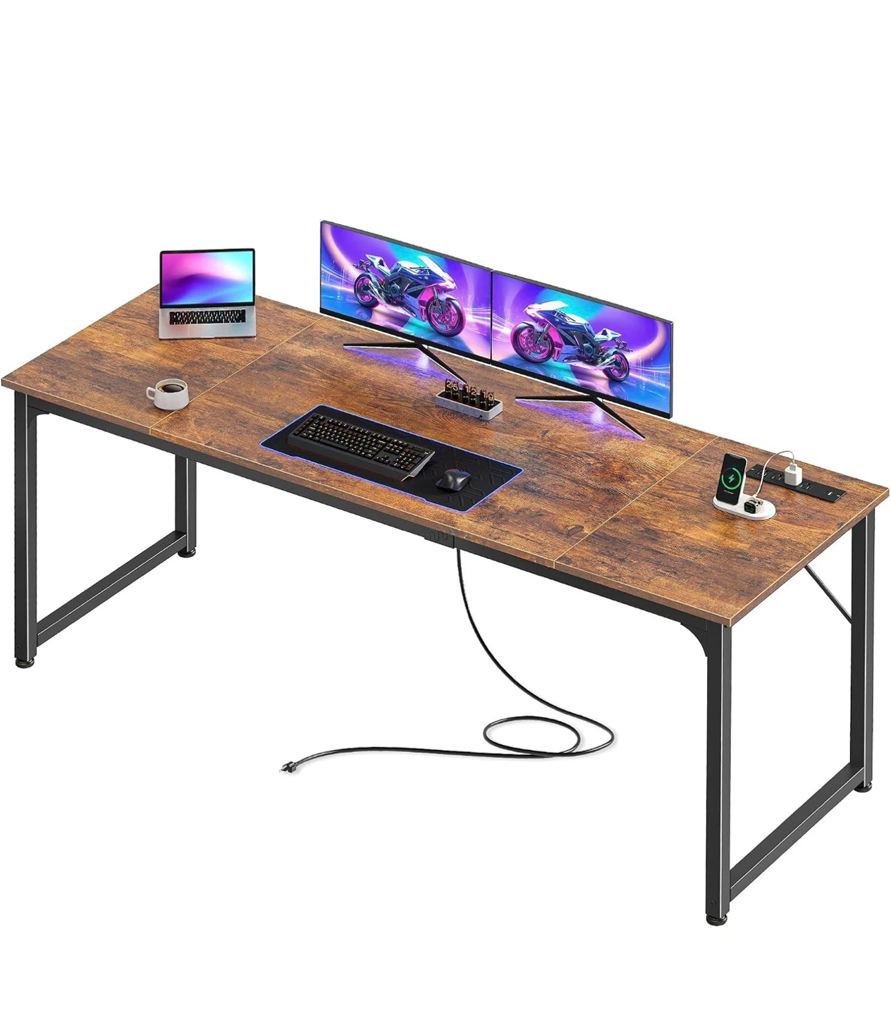 Rustic Wood Desk with Built-in Charging
