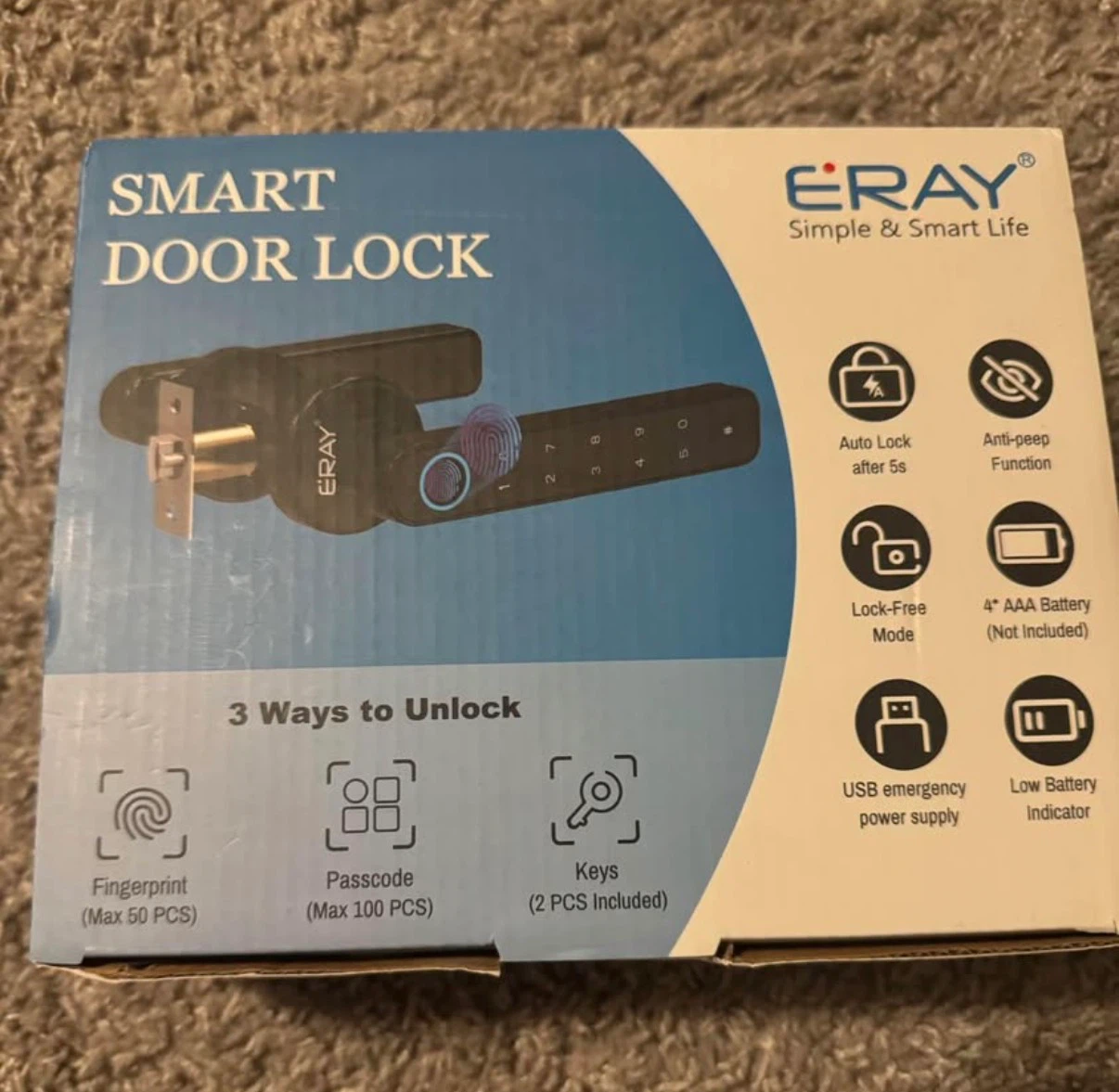 Eray Smart Door Lock with Fingerprint, Passcode, and Keys
