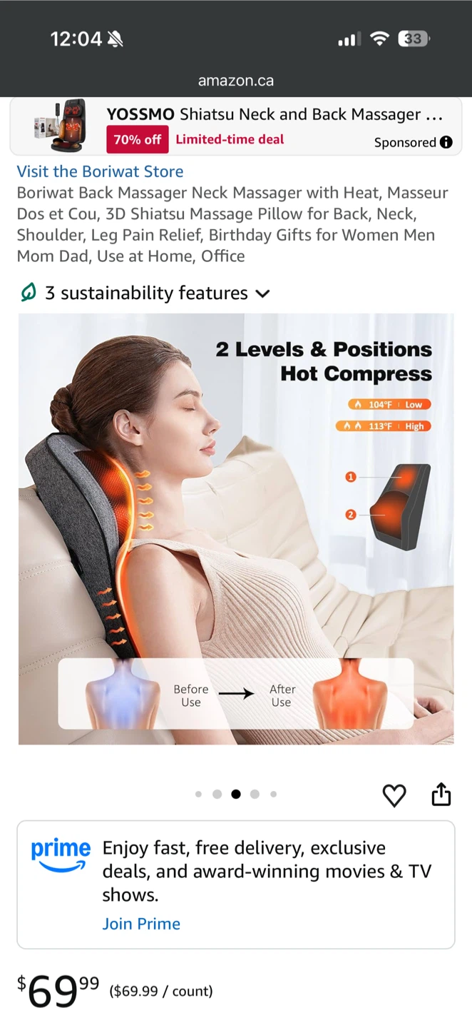Boriwat Shiatsu Massage Cushion with Heat - Grey - photo 3