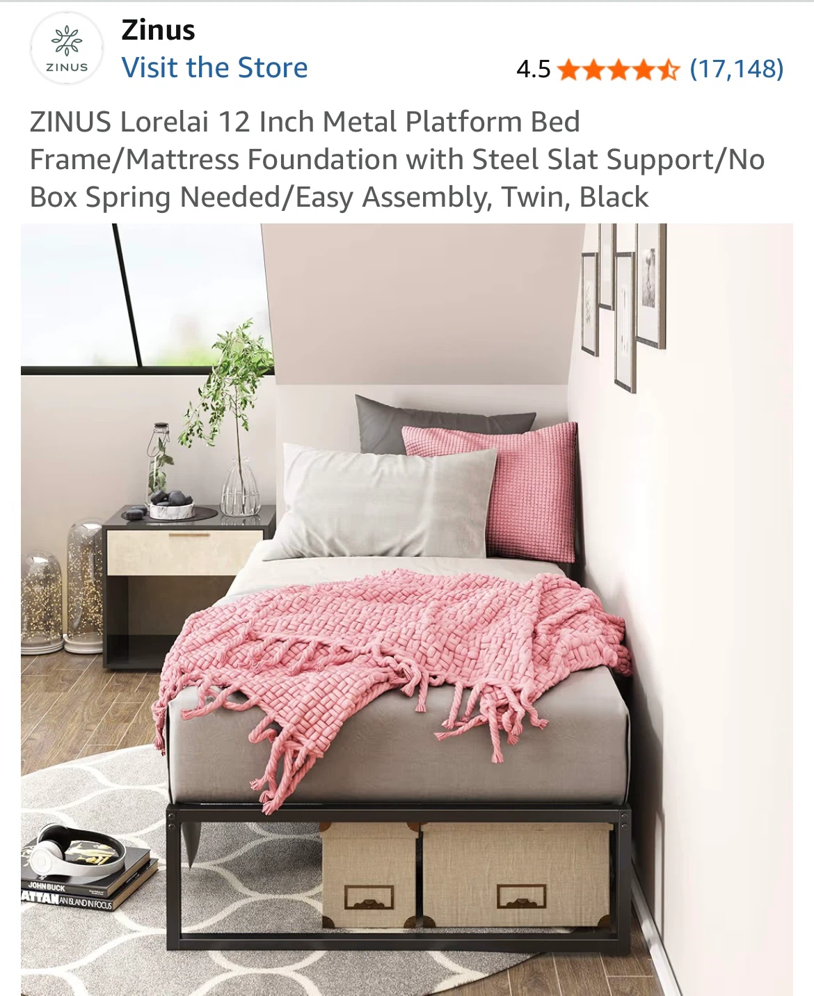 Zinus Loralai 12 Inch Metal Platform Bed Frame, Twin, Black - photo 3