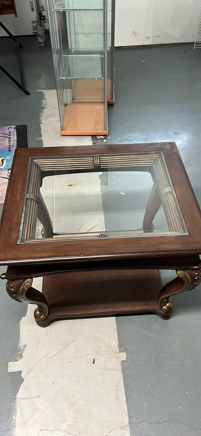 Dark Wood Coffee Table with Glass Top