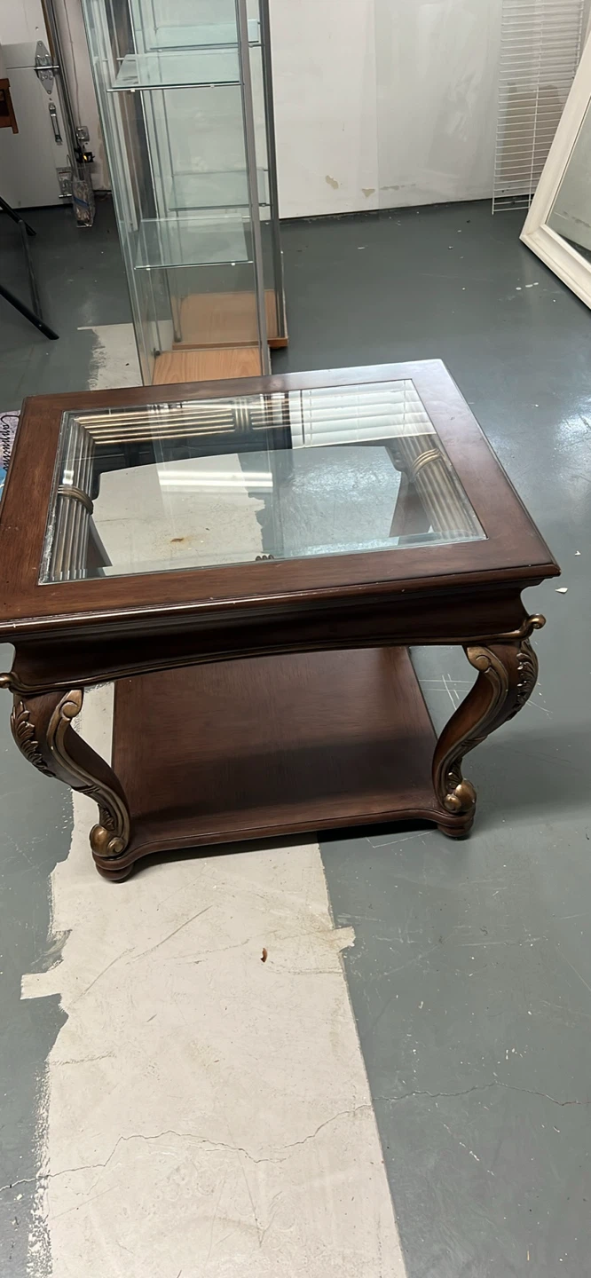 Dark Wood Coffee Table with Glass Top - photo 2