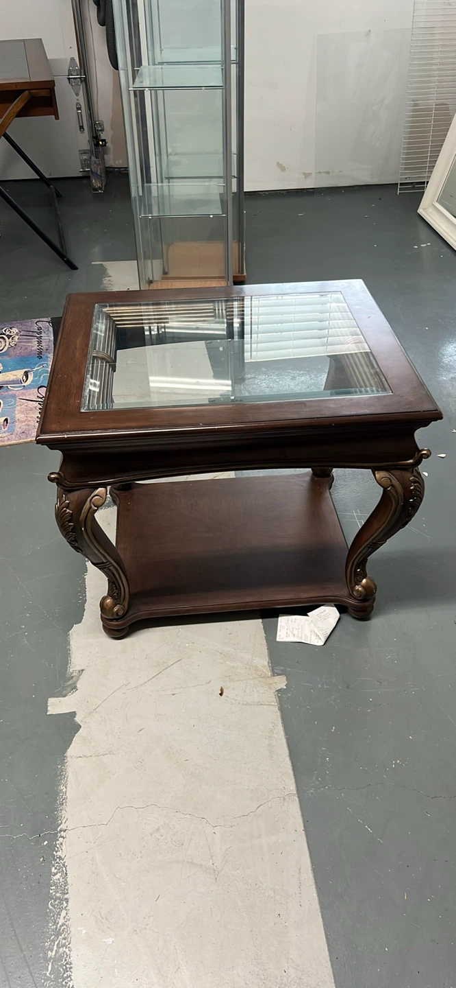 Dark Wood Coffee Table with Glass Top - photo 3
