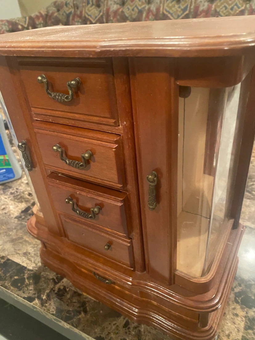 Wooden Jewelry Box with Drawers and Glass Door
