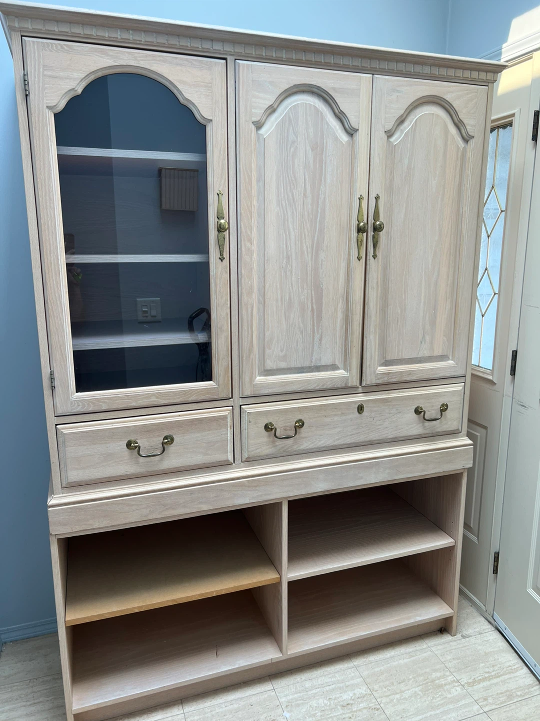 Wooden Hutch with Glass Door and Shelves