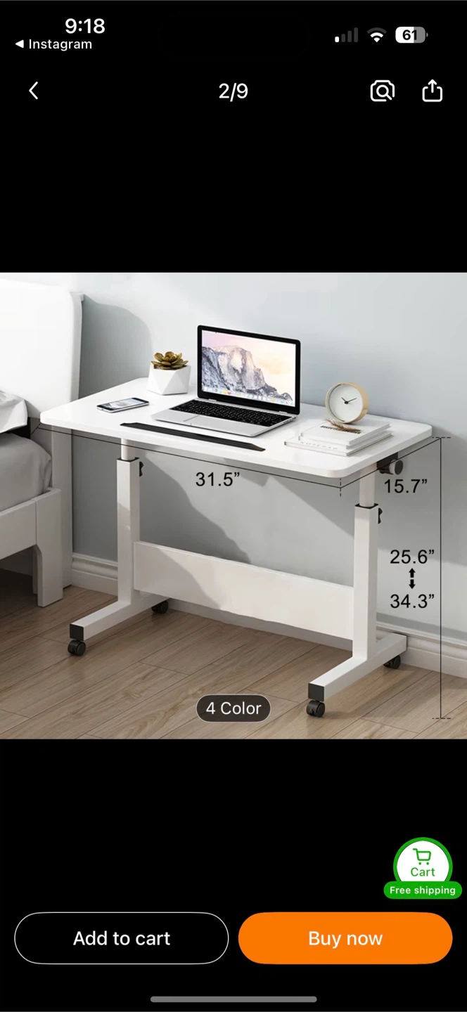 White Adjustable Height Standing Desk with Wheels