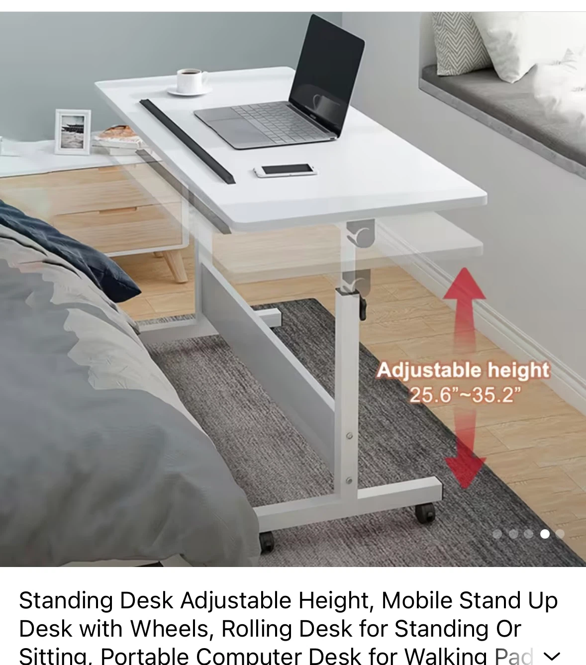 White Adjustable Height Standing Desk with Wheels - photo 2
