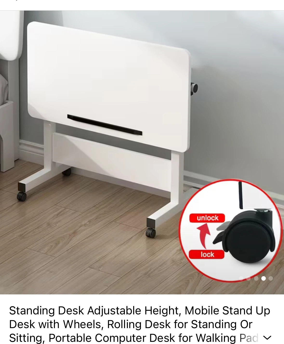 White Adjustable Height Standing Desk with Wheels - photo 3